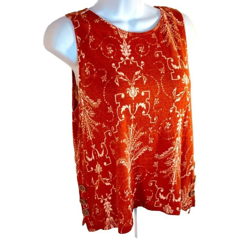 Tahari Tank Top Womens L 100% Linen Cotton Wood Buttons at Hem - Picture 4 of 9